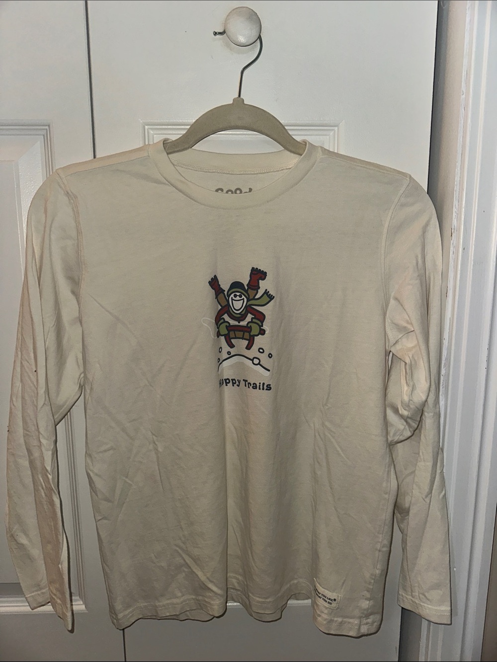 Kids Life Is Good-Cream Long Sleeve Graphic Tee with Snowboarder